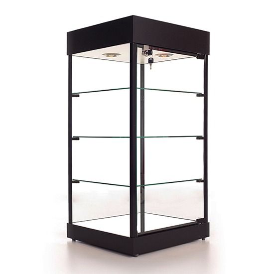 Compact Upright Glass Countertop Display Case w/ Lock And Lights