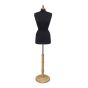 Classic Female Dress Form - Black With Natural Round Wood Base