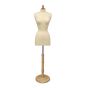 Classic Female Dress Form - Cream With Natural Round Wood Base