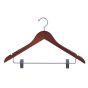 Flat Dark Wooden Suit Hanger with Pant Clips