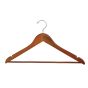 Contoured Wooden Suit Hanger w/ Wood Bar - Matte Teak