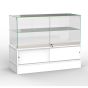 Frameless Glass Display Counter - Half Vision - White, Rear Quarter View