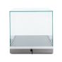 Glass Square Display Case with grey base, front view