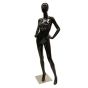 Gloss Black Female Head Mannequin - Hands on Hip Pose - Side View