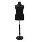 Female Plus Size Body Form Display - Black With Black Round Wood Base With Flat Neck Cap