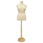 Female Plus Size Body Form Display - Cream With Natural Round Wood Base With Flat Neck Cap