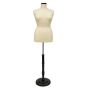 Female Plus Size Body Form Display - Cream With Black Round Wood Base With Flat Neck Cap