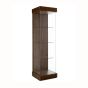 Display Tower Case With Sliding Door. Quarter view with walnut laminate finish.