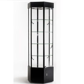 Black Hexagon Display Case with Lights and Storage