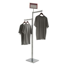 2 Way Rack with Rectangular Arms and Uprights - Shown with merchandise and optional sign holder