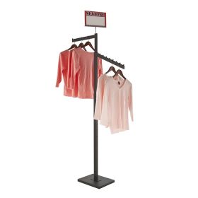 Matte Black 2 Way Clothing Rack, Slant and Straight Arm - In use with optional sign holder
