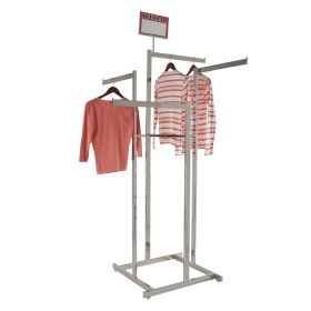 4 Way Clothing Rack, High Capacity - Shown In use with optional sign holder