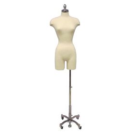 Size 6-8 Female Mannequin Dress Form  FWP-W+BS-04 Chrome Metal Round Base 