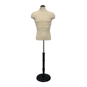 Male Dress Form Torso With Shoulders - Cream With Black Wood Base
