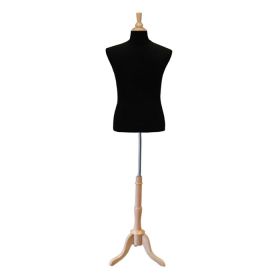 Men's Dress Form with Wooden Tripod Base - Black Form With Natural Base