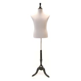Men's Dress Form with Wooden Tripod Base - Cream Form With Black Base