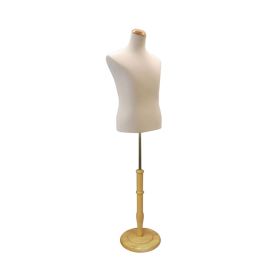 Men's Dress Form with Round Wooden Base - Cream With Natural Base - Side View