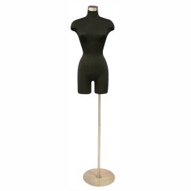 Female Dress Form 3/4 With Round Metal Base - Black