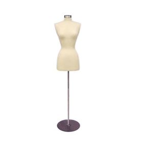 Classic Female Dress form With Round Metal Base - Cream