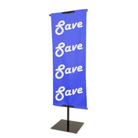 Banner Sign Stand - Matte Black - Shown with banner
