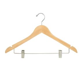 Contoured Suit Hanger With Clips - Light Wood