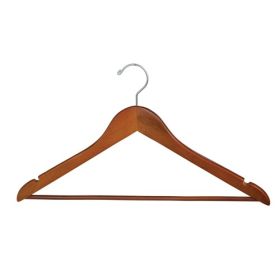 Contoured Wooden Suit Hanger w/ Wood Bar - Matte Teak