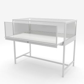 Glass Showcase with Sliding Deck - White - Deck Open