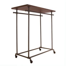 Double Bar Grey Pipeline Clothing Rack With Shelf