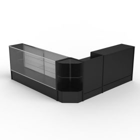 L Shaped Cash Wrap Counter - Black Color - Front View