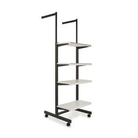 Black Clothing Display Rack With Shelves And Hangrails - White Shelves