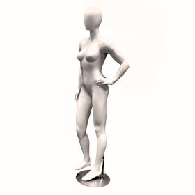 Female Mannequin, Gloss White - One Arm On Hip Pose - Side View