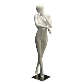 Female Egg Head Mannequin - Left Arm Bent, Right Arm at Chin Pose