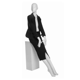 Female Mannequin Perched With Pedestal Stool - Shown With Clothing