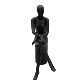 Seated Female Mannequin - Matte Black With Pedestal Stool