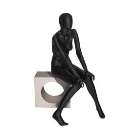 Seated Female Mannequin - Matte Black With Hands On Knees - Side View