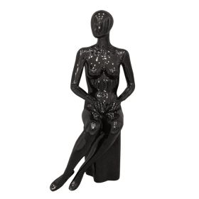 Egg Head Female Mannequin - Gloss Black - Seated With Hands In Lap