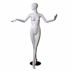 Female Abstract Mannequin With Facial Features - Arms Bent And Extended Pose