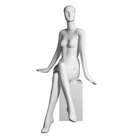 Female Abstract Mannequin With Facial Features - Seated Pose with Crossed Legs