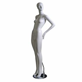 Female Abstract Mannequin With Facial Features - Hands on Hips Pose - Side View