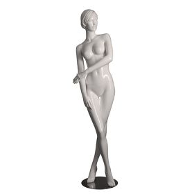Female Mannequin - White With Molded Features - Crossed Leg Pose