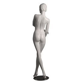 Female Mannequin - White With Molded Features - Crossed Leg Pose - Rear View
