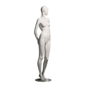 Female Egg Head Mannequin - Arms Behind Back Pose - Side View
