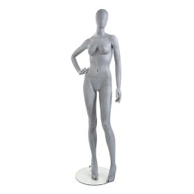 Egg Head Style Female Mannequin, "Slate" Grey , Right Hand on Hip