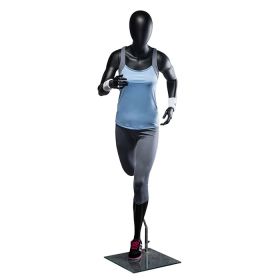 Female Sports Mannequin, Runner - Matte Black - Shown With Clothing