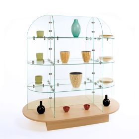 Oval Glass Cube Display with Base - Shown With Items Displayed
