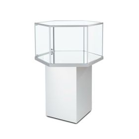 Glass Pedestal Showcase - White - Rear View