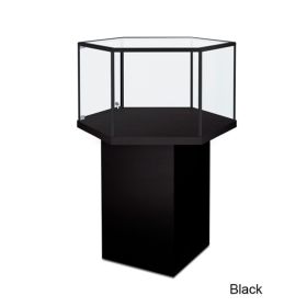 Glass Pedestal Showcase - Black - Front View