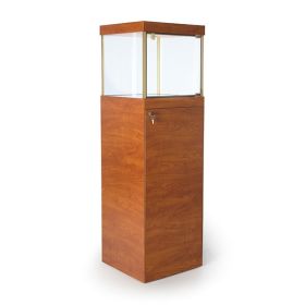 Square Pedestal Showcase - Cherry with Gold Hardware