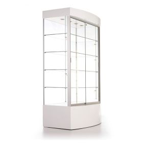 Glass Display Case with Curved Front - Quarter View