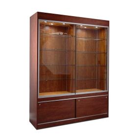 Trophy Display Case with Center Divider - Cherry Laminate - Quarter View